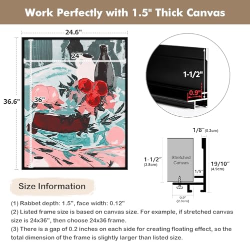 1.5" deep floating canvas frame for 24x48 landscape, close-up detail