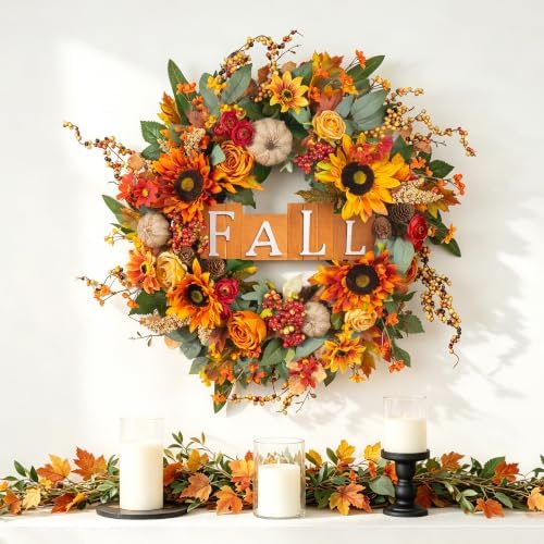 24 inch fall wreaths for front door autumn on a desk or shelf