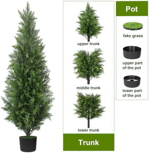 chillchard 2pack 4ft artificial cedar tree, uv resistant on a desk or shelf
