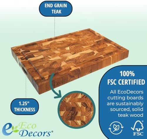 ecodecors fsc certified teak end grain cutting board, close-up detail
