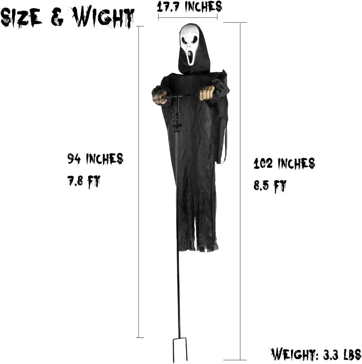 larpgears halloween scarecrow ghost outdoor decorations, 7.5ft halloween showing dimensions