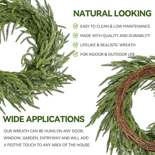 enven 24" norfolk pine wreath for front door showing dimensions