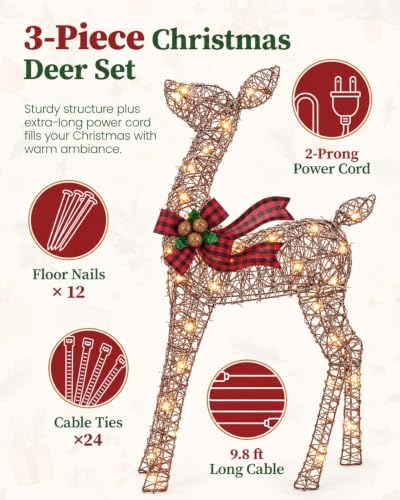 navine 4.85ft 3-piece large lighted christmas deer family showing dimensions
