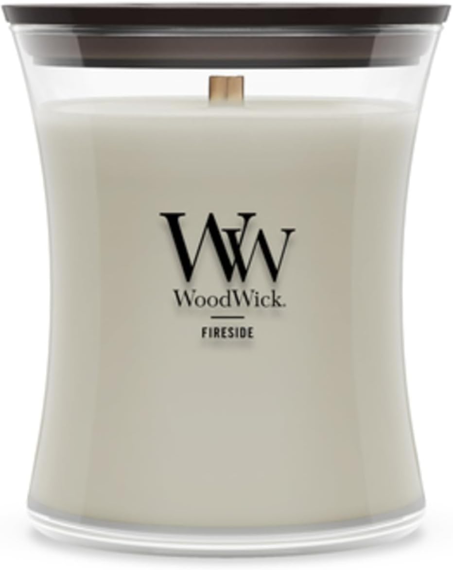 WoodWick Fireside Holiday Candle Gifts for Women and Men, 9.7 oz Medium Hourglass Candle with Crackling Wick
