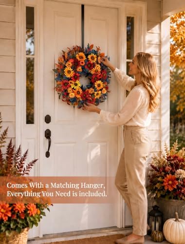 nuptio fall wreath for front door: 26 inch shown in use