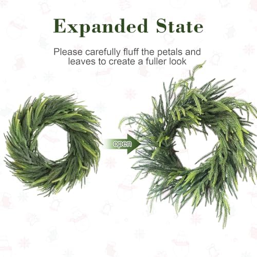 24 inch real touch norfolk pine christmas wreath, side view