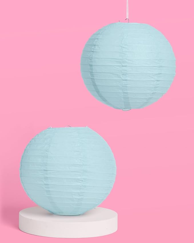 xo, Fetti Blue Coastal Paper Lanterns - 6 pcs. | Beach Party Decorations, Bachelorette Lights, Nautical Birthday Tablescape, Seaside Shower Centerpiece