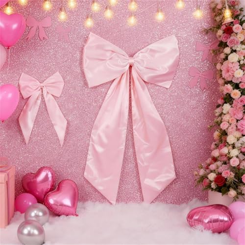 Pink Bow Decor 2 Pack,Large & Small Pink Coquette Room Backdrop Wall Decor for Valentine's Day Bachelorette Bridal Shower Wedding Birthday Christmas Decorations