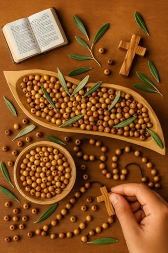 zuluf 4mm bethlehem olive wood catholic rosary beads, view 9