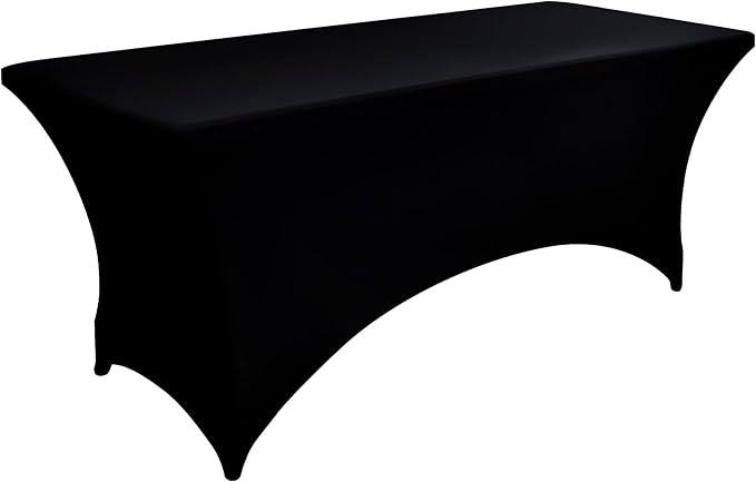 6-Pack 8ft Black Spandex Table Covers for Rectangle Folding Tables - Washable Elastic Tablecloth - Ultimate Fitted Table Protector for Birthday Parties, Trade Shows, Banquet