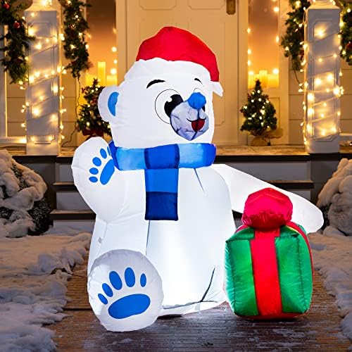 joiedomi 4 ft christmas inflatable polar bear with, side view