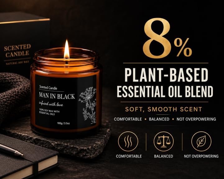 Scented Candles for Men, 6 Pack Soy Candle Gift Set, 150 Hour Burn Time, Sandalwood Cedar Aromatherapy Candles Gifts for Birthday Christmas for Men Dad Husband Boyfriend