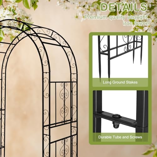 outvita 7ft metal garden arch arbor, black trellis showing dimensions