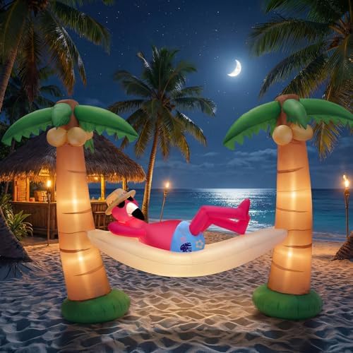 shappy 5ft inflatable palm tree, led lighted flamingo, package contents