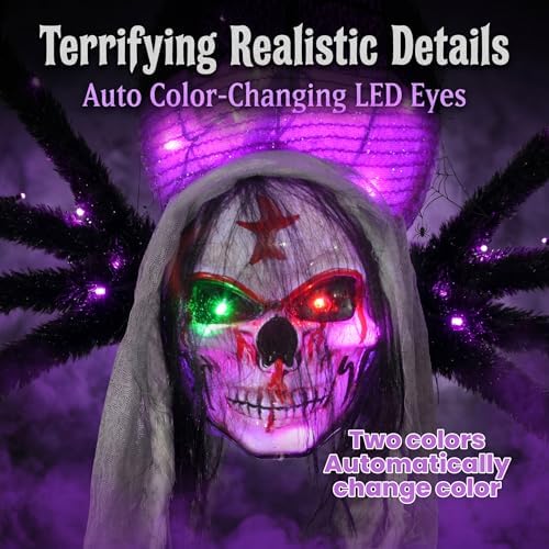 52" halloween giant skull face spider, lighted outdoor shown in use
