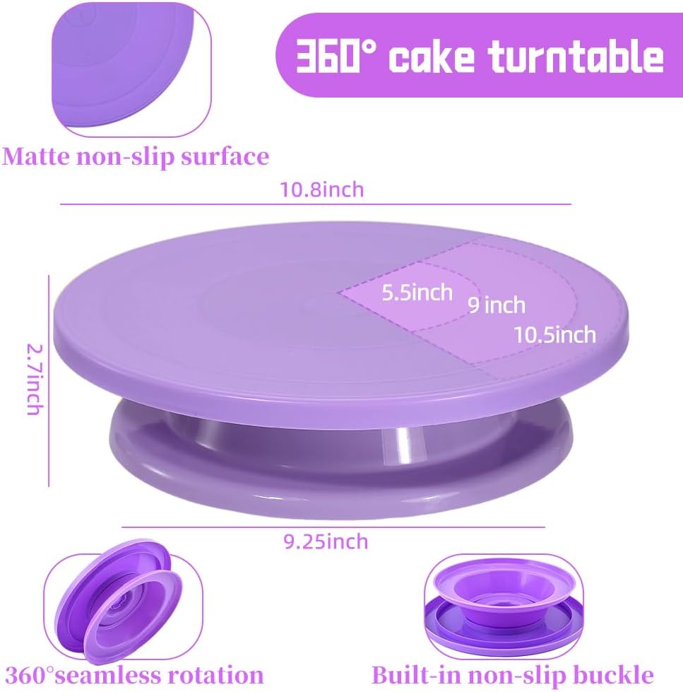 Cake Stand Rotating Turntable kit with Reusable Piping Bag and Piping Tips | Cake Decorating Tools for Beginners,14PCS cake turntable set