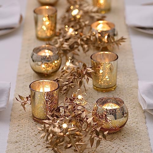 LETINE Gold Votive Candle Holders Set of 36 - Speckled Mercury Gold Glass Candle Holder Bulk - Ideal Spring Summer Decor for Wedding Centerpiece Table，Valentine's Day Decorations Indoor