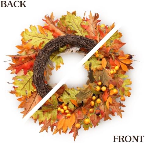 mumtop 22" fall wreaths for front door, thanksgiving, side view