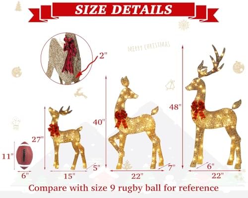 48 inch 2.5d gold lighted christmas deer decorations, side view