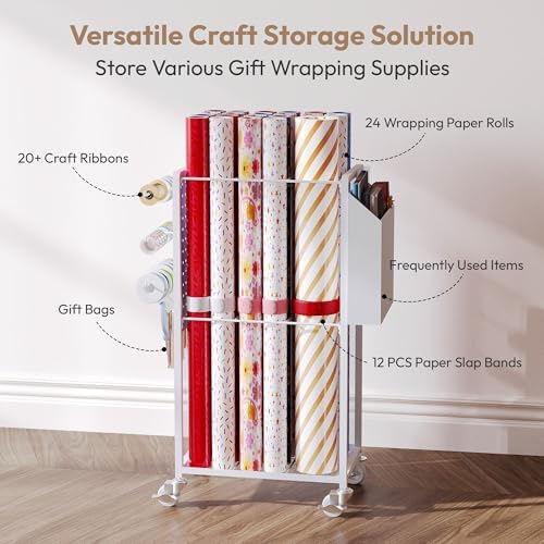 wrapping paper storage cart station with 12pcs slap shown in use
