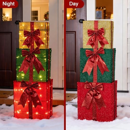 glitzhome lighted outdoor christmas decor, 40" animated stacked showing dimensions