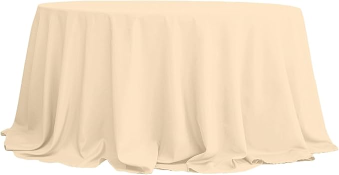 Efavormart Round Tablecloth, 132 Inch Stain & Wrinkle Resistant Washable Table Cloth, Decorative Polyester Fabric Table Cover for Banquet, Wedding, Dining- Beige