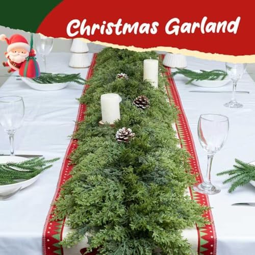 giauma 9ft double fullness artificial christmas cedar garland, close-up detail