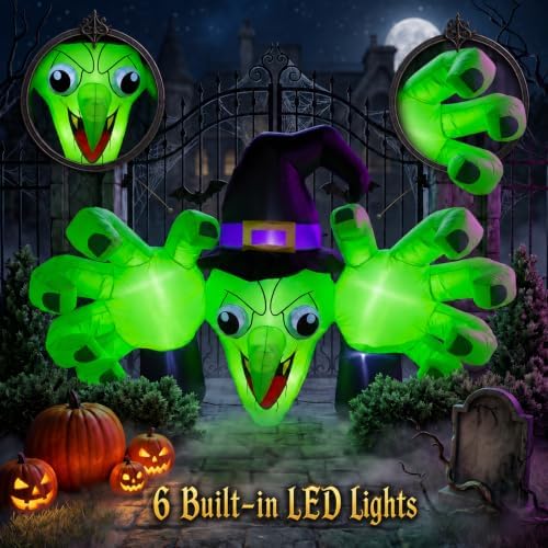 6ft giant halloween inflatables wicked witch with huge, close-up detail