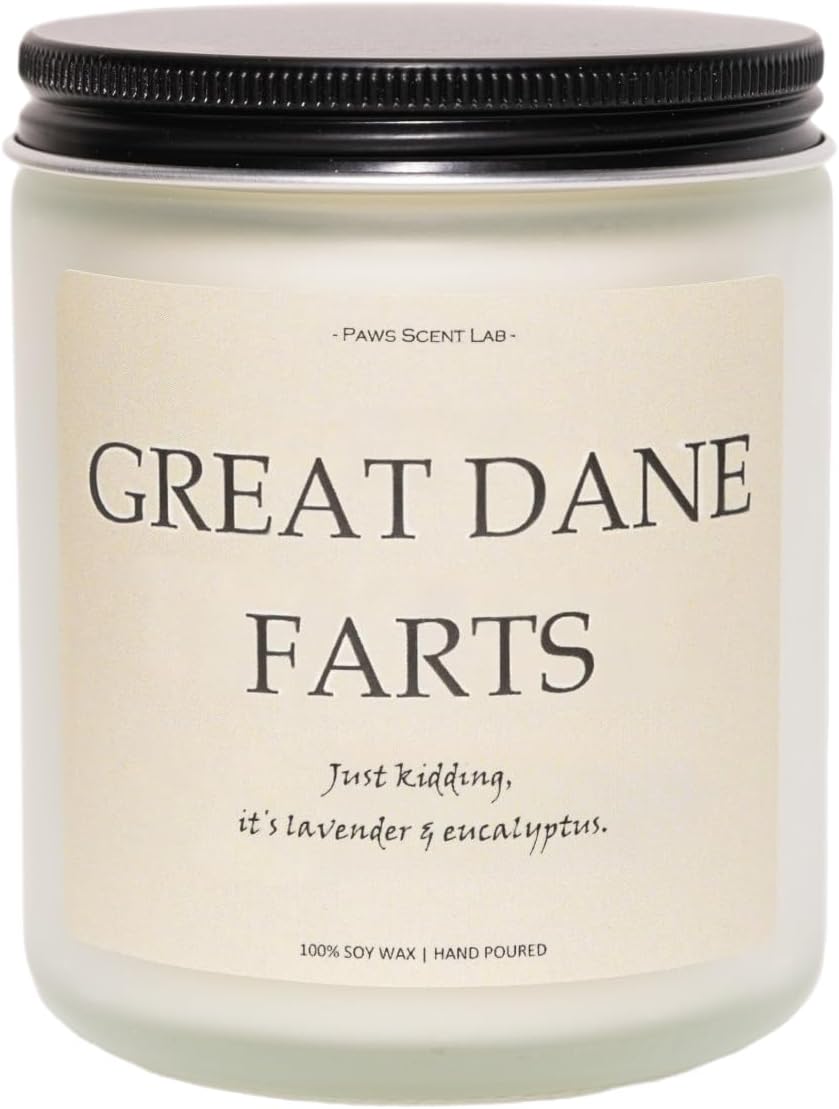Great Dane Gifts, Great Dane Decor, Dog Farts Candle, Dog Mom Gifts for Women - Lavender & Eucalyptus, Crafted by Natural Soy Wax & Natural Essential Oils, 7OZ