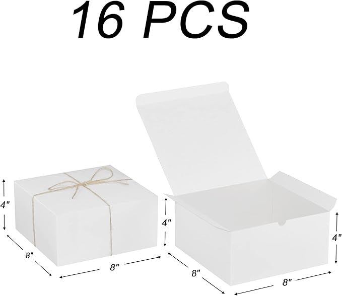 Xxcxpark 16 PCS White Gift Boxes 8x8x4 Inches, Decorative Party Favor Kraft Paper Gift Packaging Box with Lid for DIY Crafting, Cube, Cupcake, Kraft Present Boxes for Birthday, Wedding