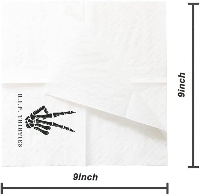 SharkBliss RIP Thirties Cocktail Napkins, 100 Pack RIP Thirties Death to My 30s Dirty 40 Birthday Paper Cocktail Beverage Napkins in Bulk for 40th Birthday | 2-Ply, 5x5" (RIP Thirties Napkins)