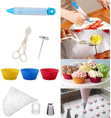 132 Pcs Cake Decorating Supplies kit with Turntable,48 Pcs Numbered Icing Tips and 3 Pcs Russian Piping Nozzles,12 Pcs Cupcake Moulds