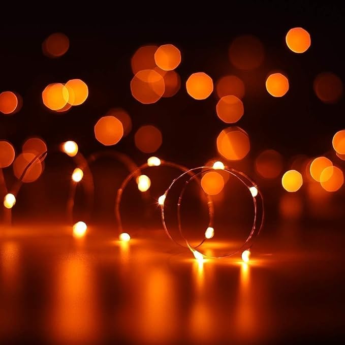 ANJAYLIA Orange String Lights for Halloween Battery Operated Fairy Lights, 16.4ft 50 LEDs Twinkle Firefly Lights for Garden,Thanksgiving Day,Christmas Indoor Decoration