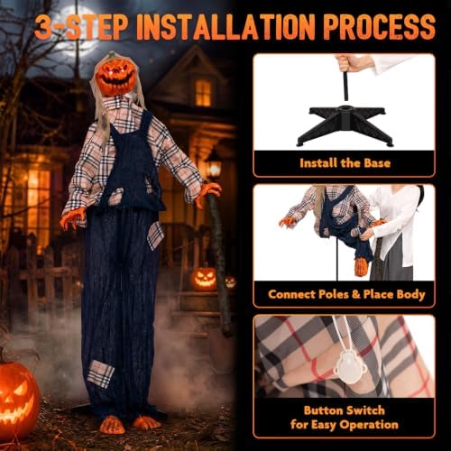 tangkula 5.3 ft animated halloween standing pumpkin scarecrow on a desk or shelf