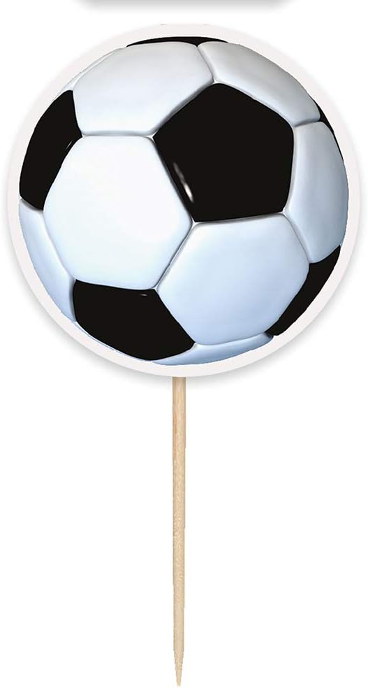Striking 3D Soccer Cake Toppers (8cm x 18cm) - Premium White & Black Design - Perfect for Soccer Enthusiasts & Celebrations - 6ct