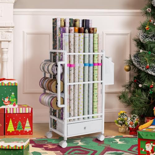 aquzee wrapping paper storage, adjustable gift wrap station, front angle view