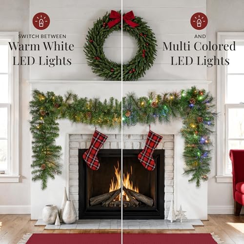 best choice products 9ft pre-lit christmas garland holiday, close-up detail