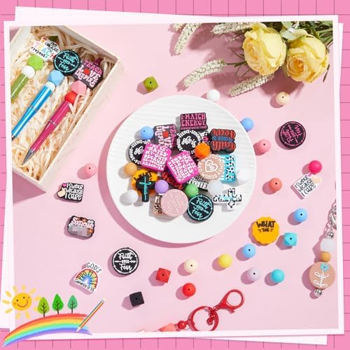landical 200 pcs inspirational silicone focal beads bulk, package contents