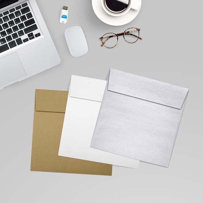 LUXPaper Square Invitation Envelopes | Peel & Press | 6" x 6" | Silver Metallic | 80lb. Text | 50 Qty
