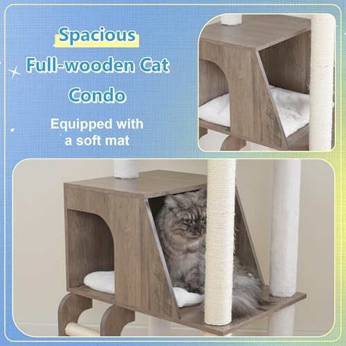 hey-brother wooden cat tree, furniture tower with large, package contents