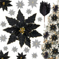 thiccywoov 16 pcs 9.8" black poinsettia christmas ornaments, main product view