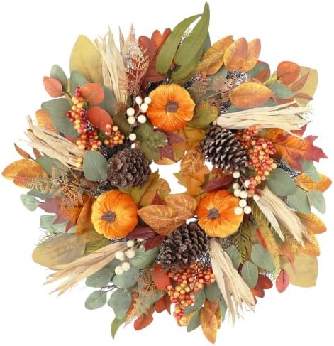 26 inch fall wreaths for front door, autumn, front angle view