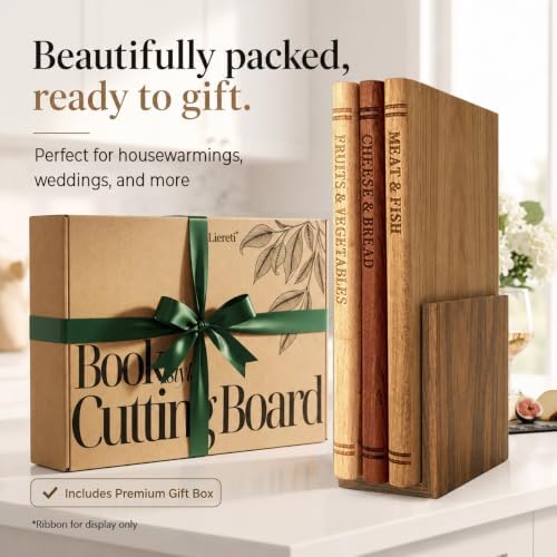 premium book cutting board set with stand –, side view