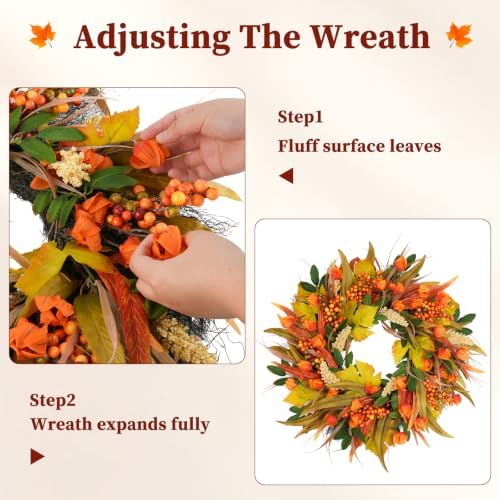 yangrass 24 inch fall harvest wreath for front, package contents