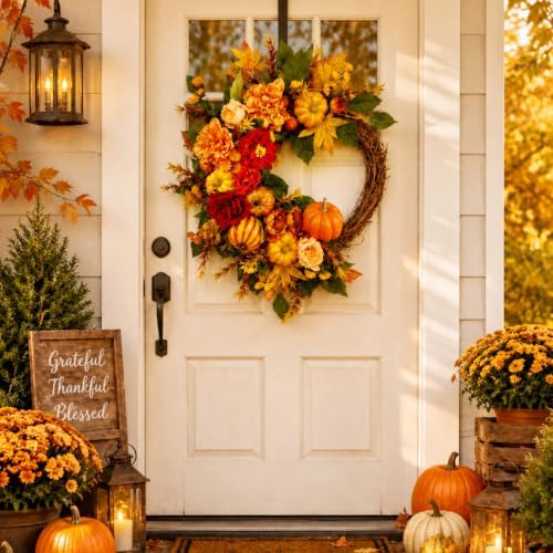 suncalla fall wreath for front door 20" autumn, package contents