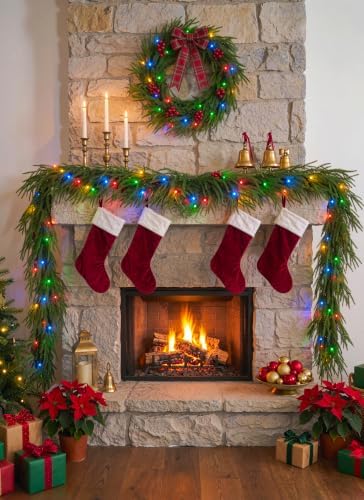 6ft artificial norfolk pine christmas garland, pre-lit 50, side view