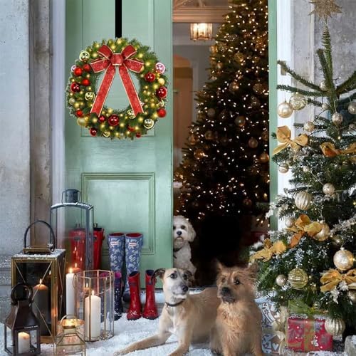 juegoal 21 inch pre-lit christmas wreath with metal on a desk or shelf