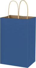 bagmad 100 Pack 5.25x3.25x8 Inch Small Blue Kraft Paper Bags with Handles Bulk, Gift Bags, Craft Grocery Shopping Retail Party Favors Wedding Sacks (Blue, 100pcs)