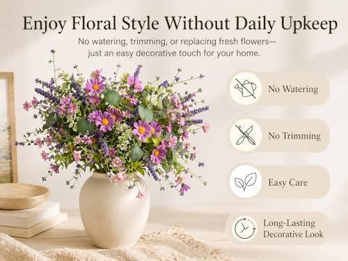 20" artificial flowers bouquet for vase indoor, 6, front angle view