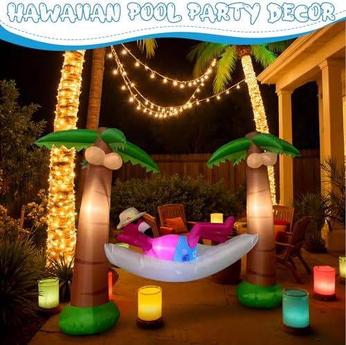 shappy 5ft inflatable palm tree, led lighted flamingo, side view